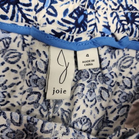 Joie Linen Blend Cropped Pants Boho Blue Print 4 - Picture 9 of 11